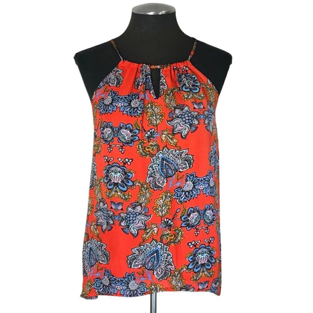 Collective Concepts Women's Red Floral Keyhole Halter Neck Tank Top Size Large
